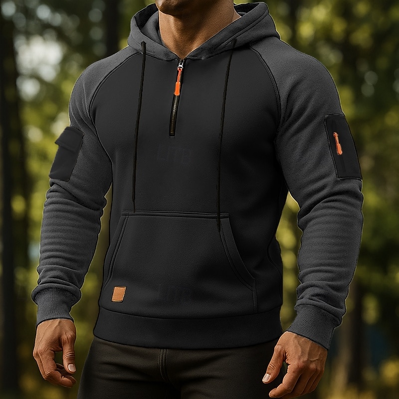 Homme Sweat à capuche Sweat à capuche quart zippé Sweat à capuche tactique Noir bleu marine Kaki Gris Clair Gris foncé À capuche Uni Patchwork Bloc de Couleur Multi-poches Sport & Loisir Occasionnel de 2026 ? $24.99 –P3