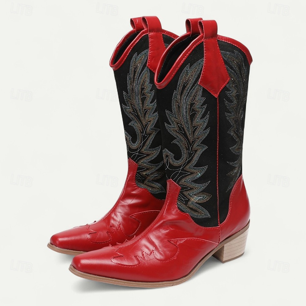 Pánské červeno-černé kovbojské boty westernového stylu – vysoké vyšívané rodeo boty na country festivaly, line dance a farmářské outfity 2025 - $199.99 –P1