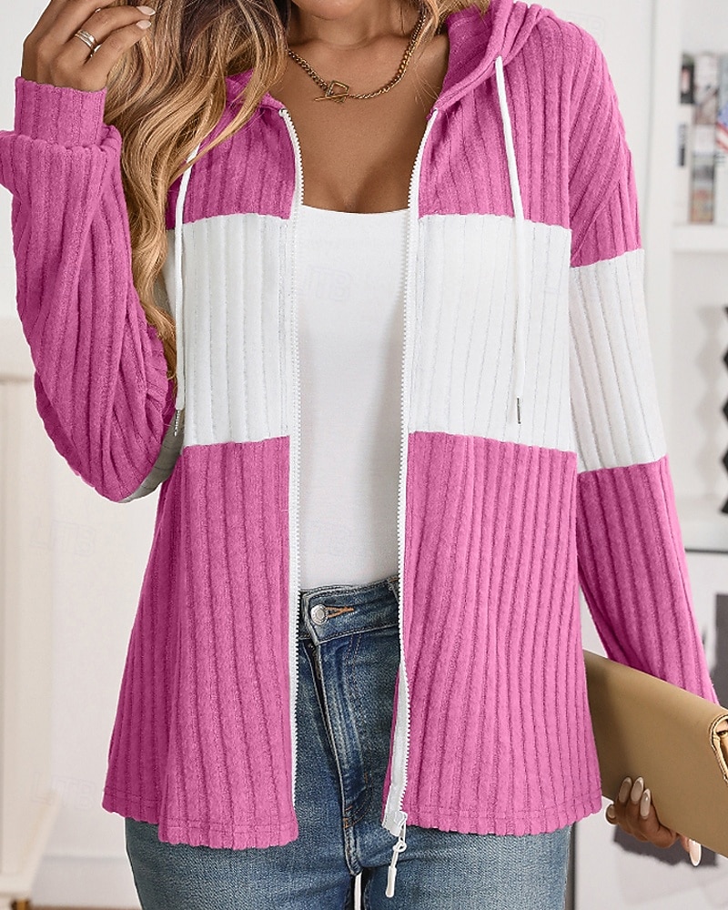 Damen Kapuzenjacke Bequem Patchwork Reißverschluss Lässig Farbblock Ausgehen Wochenende Reisverschluss Regulär Mit Kapuze Normale Passform Langarm Oberbekleidung Schwarz Hellgrün Rosenrot Herbst 2025 - $26.99 –P17