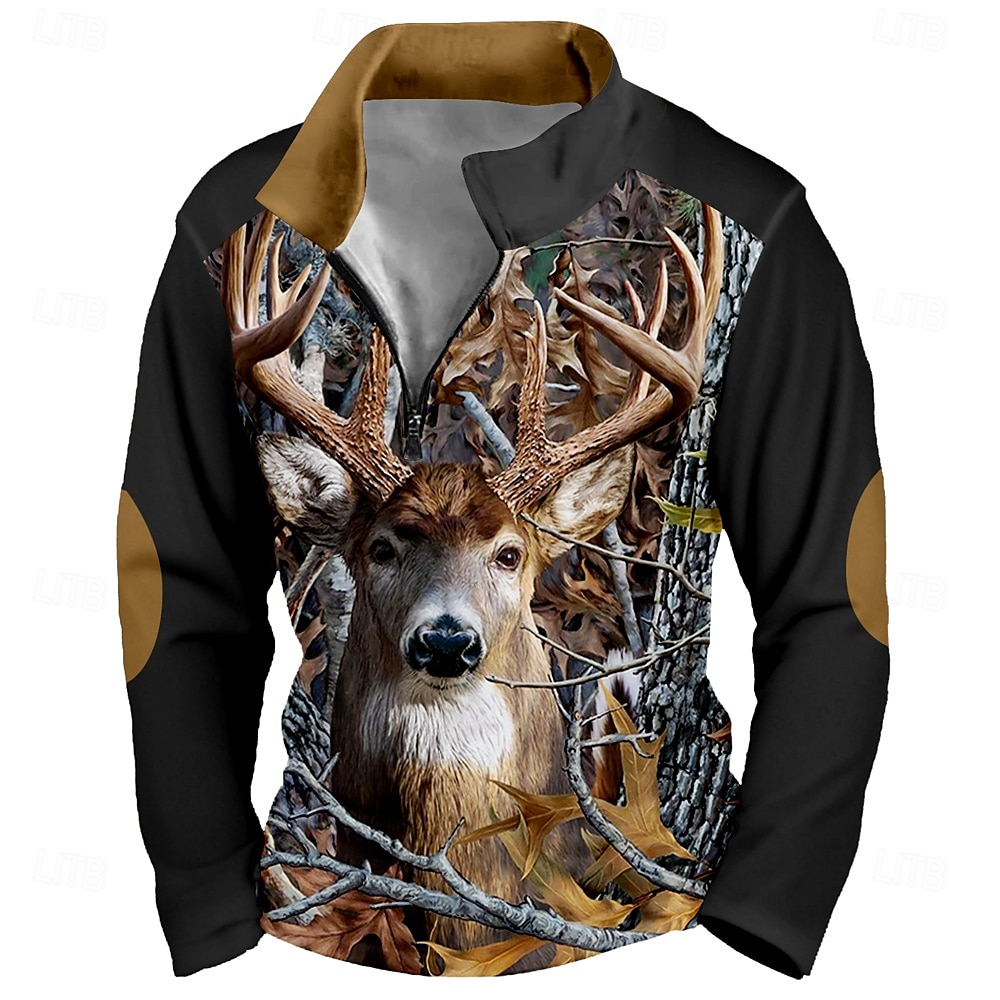 Men's Elk Camo Sweatshirt Sports Color Block Long Sleeve High Neck Outdoor Hunting Black Brown Dark Gray Gray Zipper Quarter Zip Fall Winter Designer S M L XL XXL 3XL 2026 - $30.99 –P1