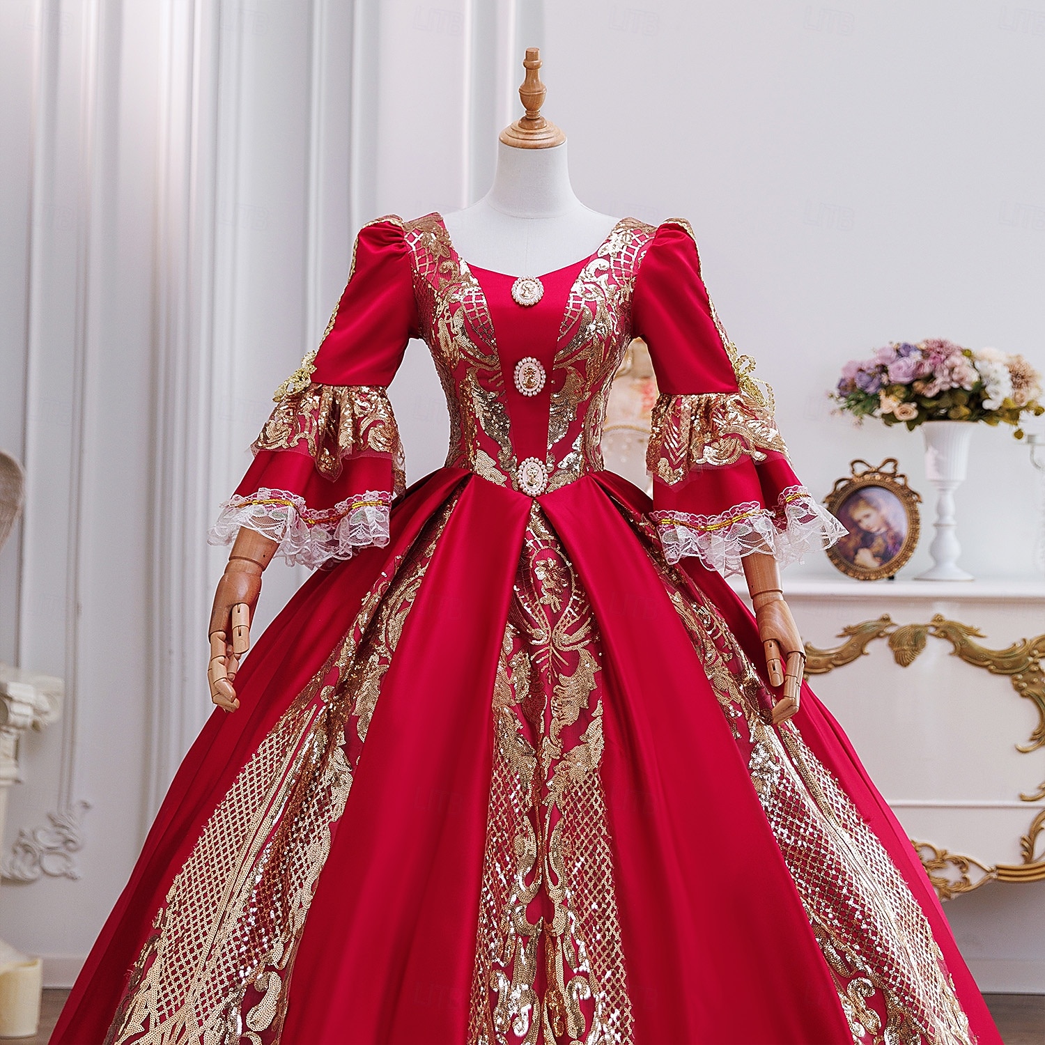 Vintage Rokokoo Renessanssi Maxi Mekot Normaali Juliet hiha Prinsessa Morsian Laskostettu Rimpsu Prinsessa Pyöreä kaula-aukko Naamiaispuku Naisten Halloween Karnevaali Naamiaiset Suoritus Juhla 2026 - $257.39 –P5