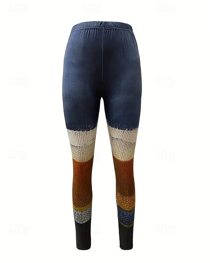 Women's Pants Trousers Leggings Cozy Leggings Streetwear Casual Full Length High Waist Color Block Elastic Waist Print Breathability Comfortable Stretchy Vacation Street Daily Wear Blue Summer Spring 2026 - $19.99 –P4