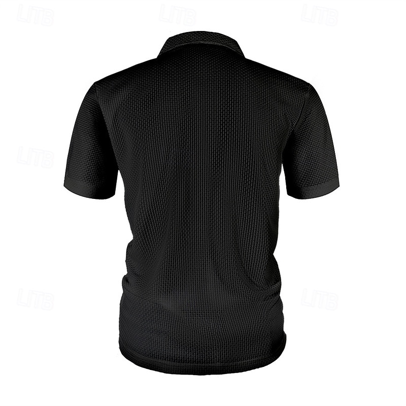 Multi-pakketten 3 stuks Voor heren Revers Korte Mouw Wit+Zwart+Blauw Ice Silk seersucker polo Polo's met knopen Golfshirt Jacquard Effen Vakantie Alledaagse kleding Polyester Zomer 2026 - $48.99 –P16