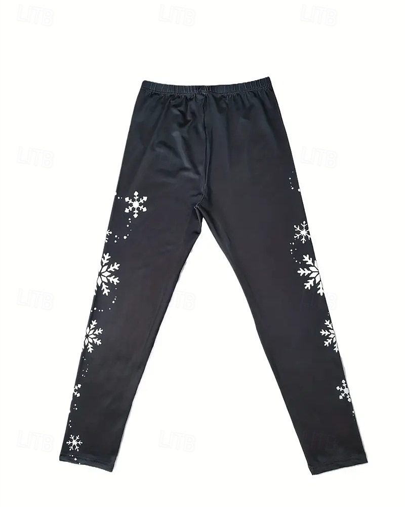 Mulheres Calças Leggings Roupa de rua Casual Comprimento total Cintura Alta Floco de Neve Cintura elástica Imprimir Respirabilidade Confortável Com Stretch Férias Rua Roupa Diária Preto Primavera de 2025 por $17.99 –P2