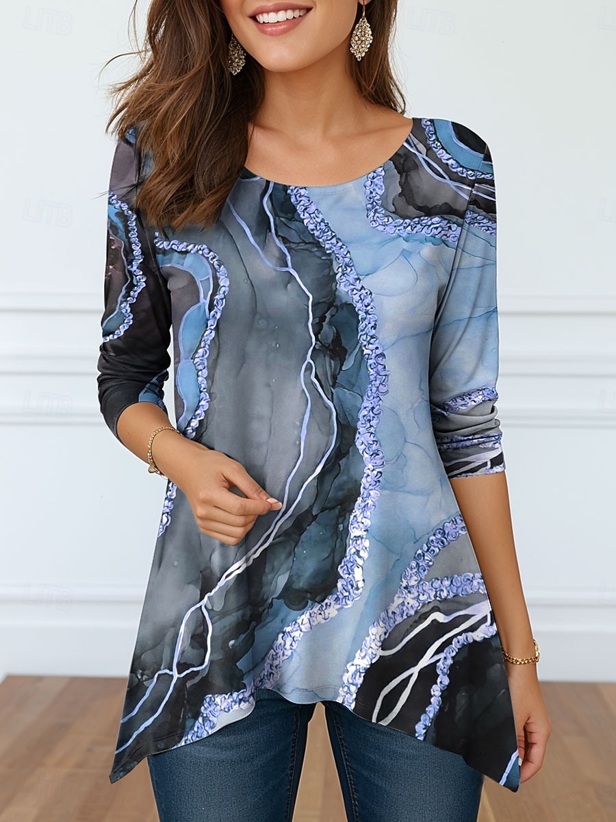 Women's Tunic Graphic Abstract Elegant Vintage Fashion Long Sleeve Crew Neck Round Neck Long Tops Daily Weekend Print Blue Purple Gold Green Spring Fall Winter Prefall 2026 - $24.99 –P2
