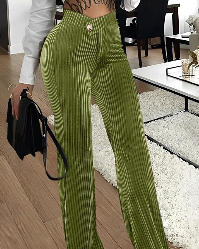 Pentru femei Picior Larg Pantaloni Corduroy Șic Stradă Stilat Lungime totală Natural Simplu Talie elastică Comfortabil Stradă Concediu Sfârșit de săptămână Rugină Bleumarin Negru Verde Toamnă Iarnă 2025 - $22.99 –P1