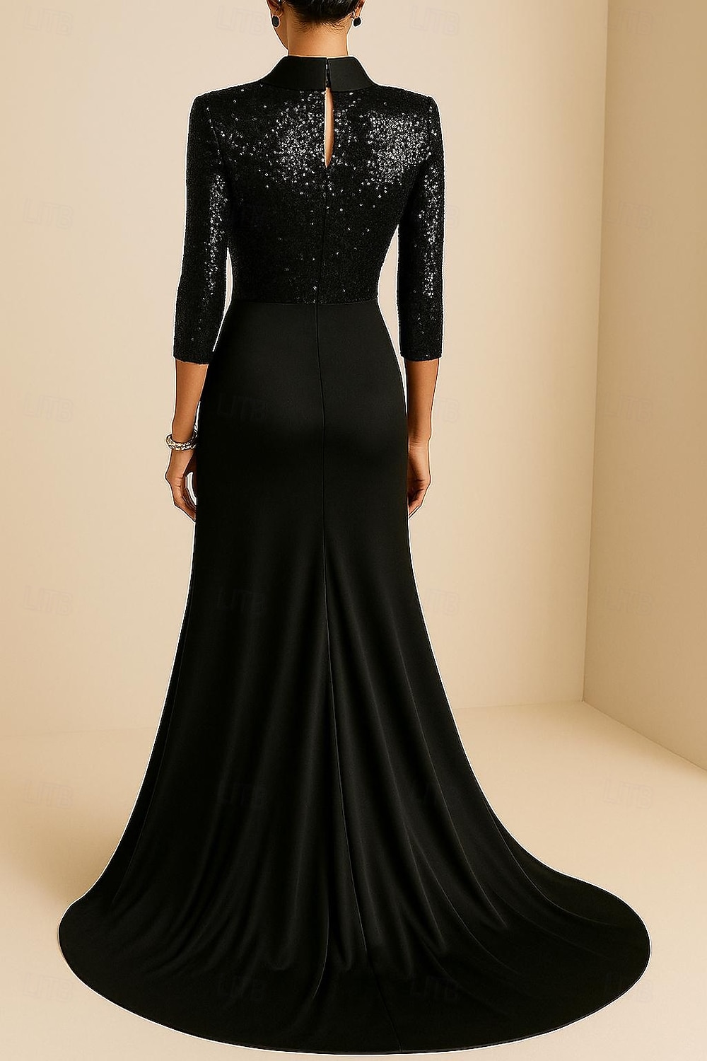 Havfrue Kveldskjoler Elegant Kjole Formell Bryllup Gulvlengde Langermet Knaphul Champagne Mother Of the Bride-kjole Elastisk satin med Glimmer Plissert 2025 2025 - $149.99 –P2