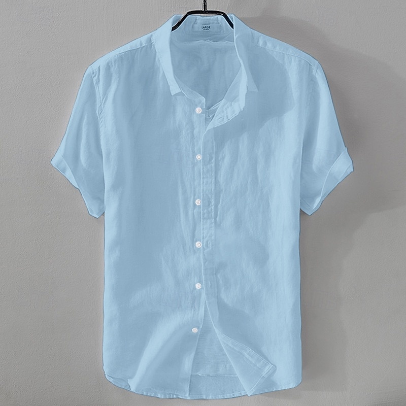 Men's Shirt Linen Shirt Casual Shirt Cotton Shirt Plain Vacation Street Black White Pink Blue Short Sleeve Turndown Summer Clothing Apparel Button-Down 2025 - $17.99 –P7