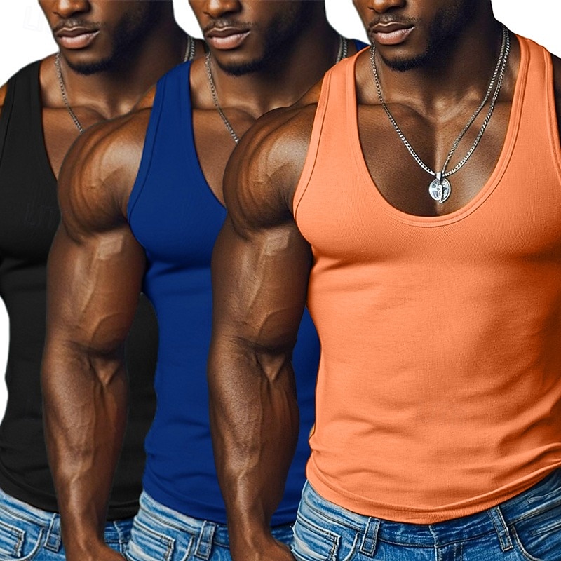 Homens Malha Íntima Camiseta Interior camisa sem manga camisa espancadora Sem Manga Decote Redondo Decote em U Profundo Scoop pescoço Verão Côr Sólida Pit Strip Moda Designer Esportivo 3 Peças de 2025 por $25.99 –P14