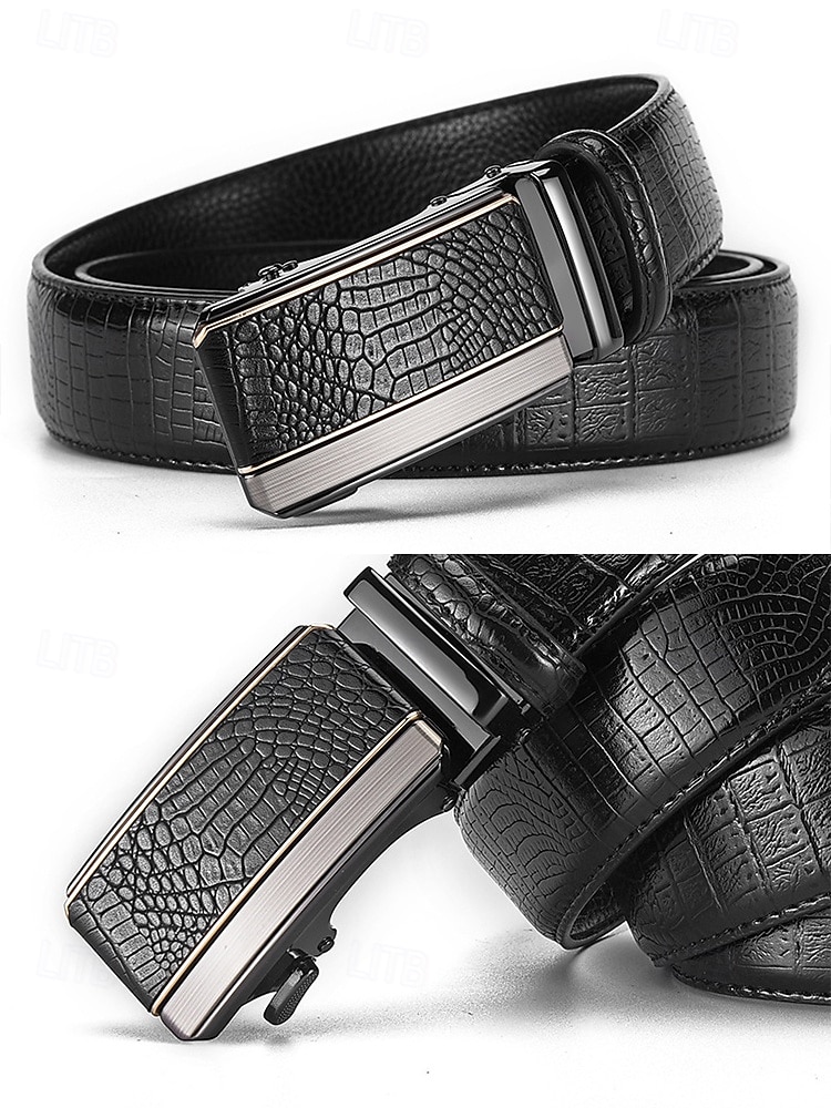 Męski pasek ze skóry ekologicznej z wzorem krokodyla – regulowany pasek z automatyczną klamrą do garnituru, do noszenia w pracy, na co dzień i na co dzień 2026 - $11.99 –P6