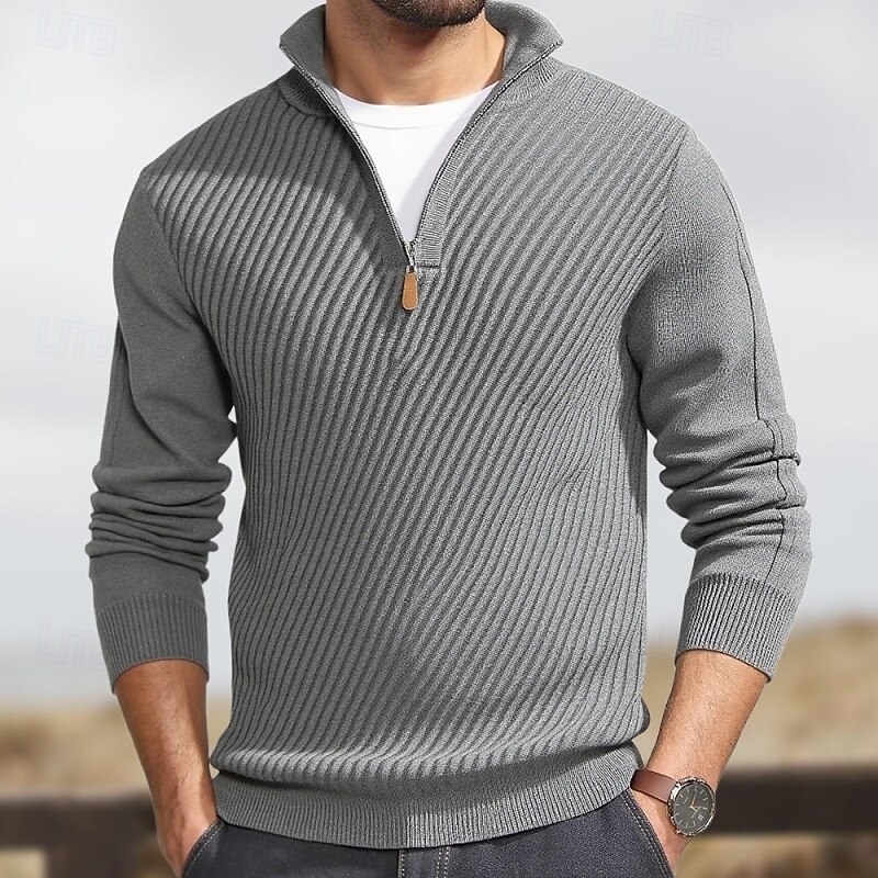 Homme Pull Pull à quart de zip Côtelé Tricoter Hauts Réguliers Tricoté Coupe ajustée Uni Col haut Tricots Contemporain Occasionnel Tenue quotidienne Vêtement Tenue Automne Noir Kaki M L XL de 2025 ? $35.99 –P2