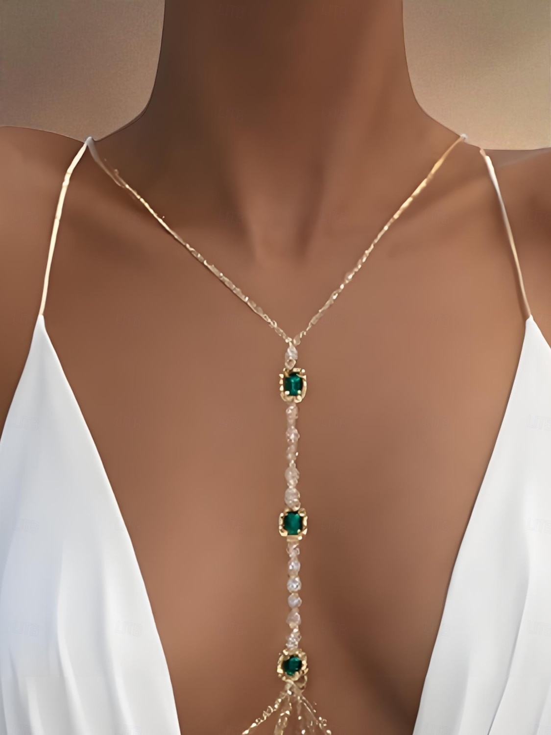 Silberne Körperkette mit Smaragd und Kristall für Damen – eleganter Schmuck mit tiefem Ausschnitt für Hochzeiten, Abendpartys, Strandurlaube und besondere Anlässe 2026 - $9.99 –P4