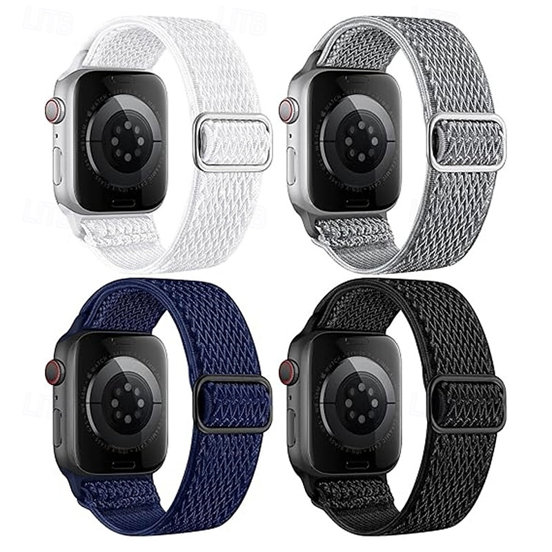 4 pacotes Pulseira Esportiva Compatível com Pulseira Apple Watch 38mm 40mm 41mm 42mm 44mm 45mm 49mm Entrançado Elástico Respirável Náilon pulseira de substituição para iwatch Ultra 2 Series 9 8 7 SE de 2026 por $17.99 –P4