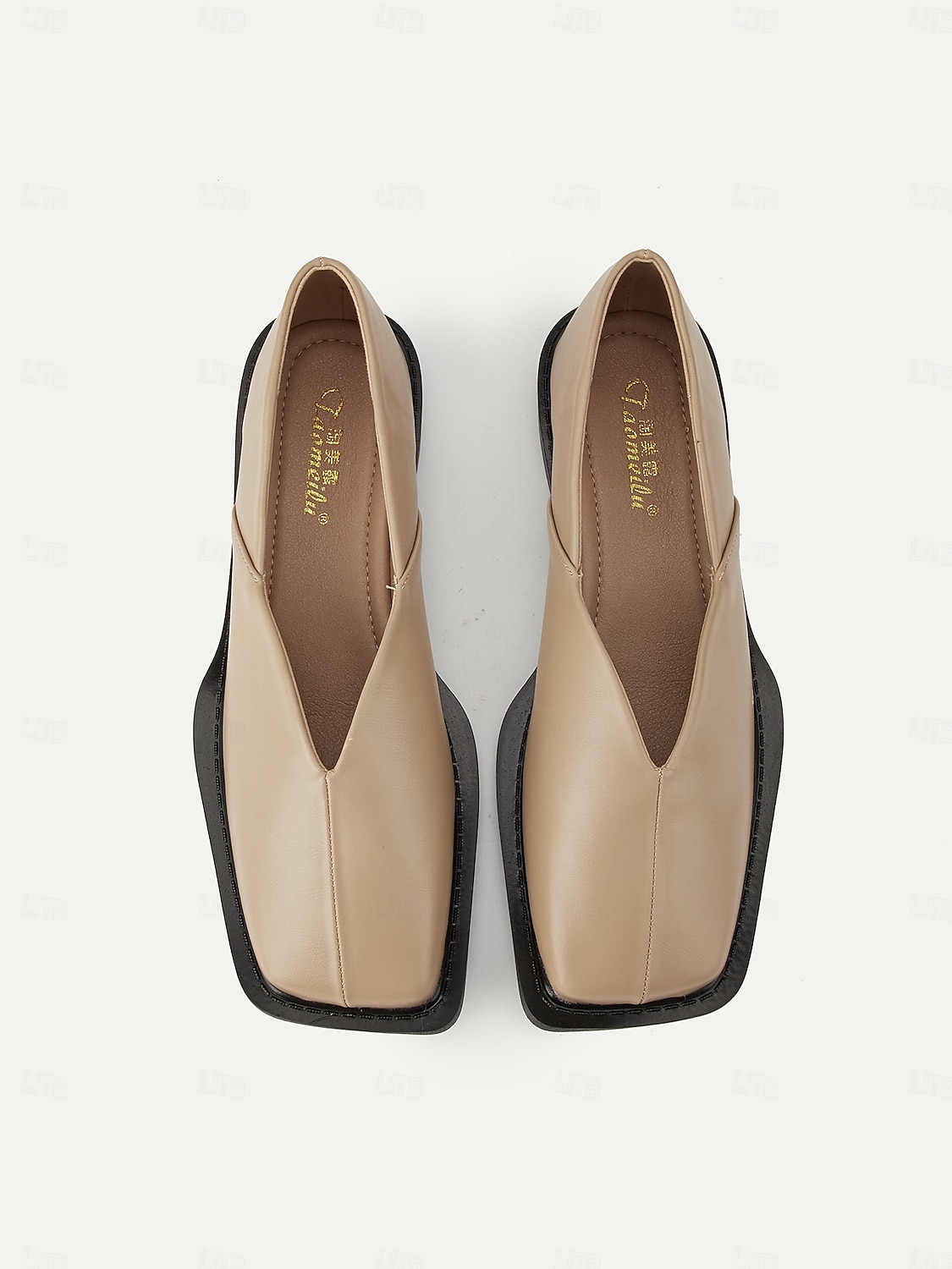 Women's Beige Square Toe Slip-On Loafers - Faux Leather Low Heel Comfort Shoes with V-Cut Vamp, Minimalist Modern Style for Casual Wear, Office Outfits and Autumn Fashion 2026 - $42.99 –P5