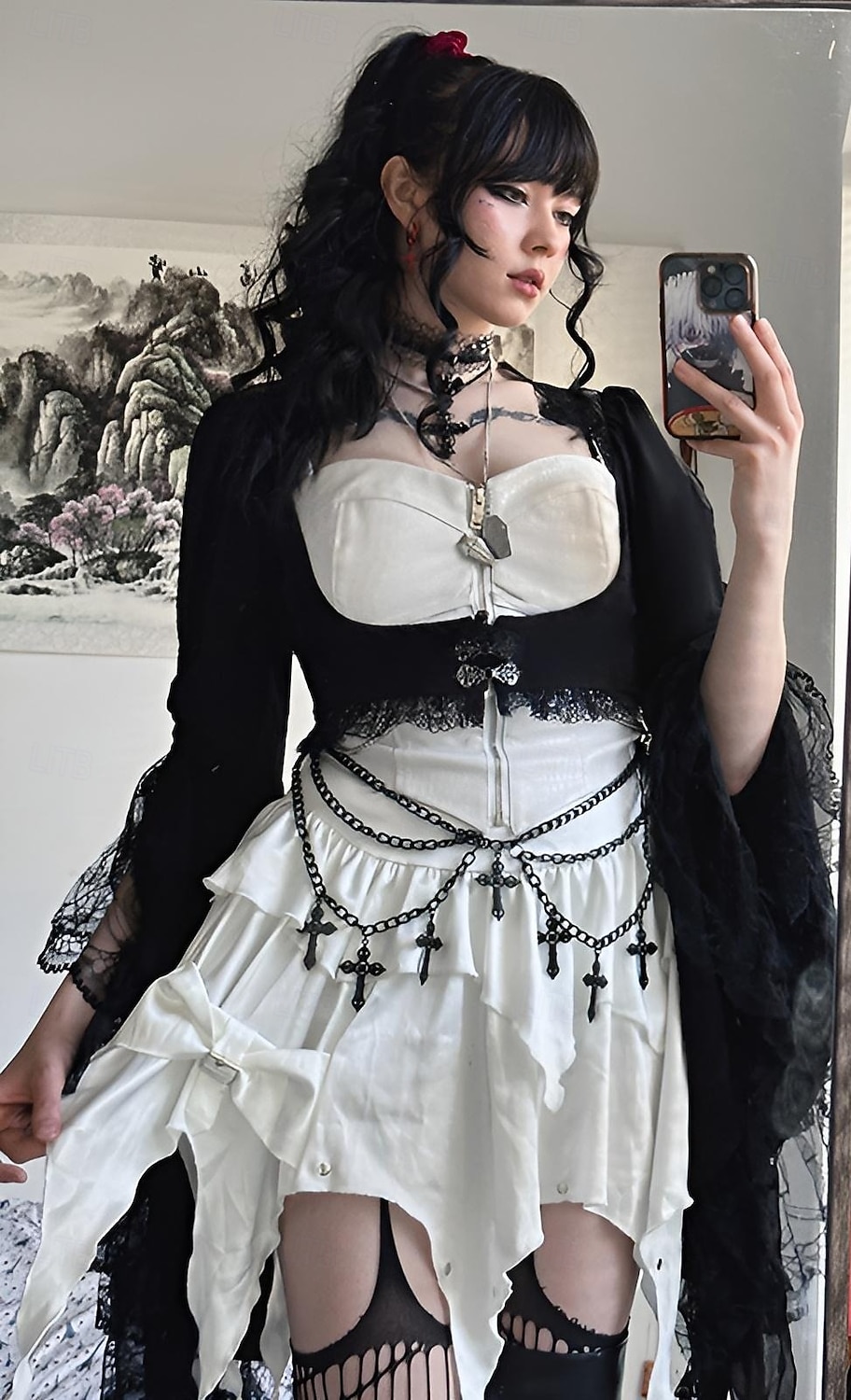 2026年 ゴシック クロップトップ シュラッグトップ ベル 魔女 モーティシア・アダムス レース 仮装 女性用 ファンタジー ハロウィーン カーニバル 性能 パーティー 大人 上着  コレクション – $32.99 –P3