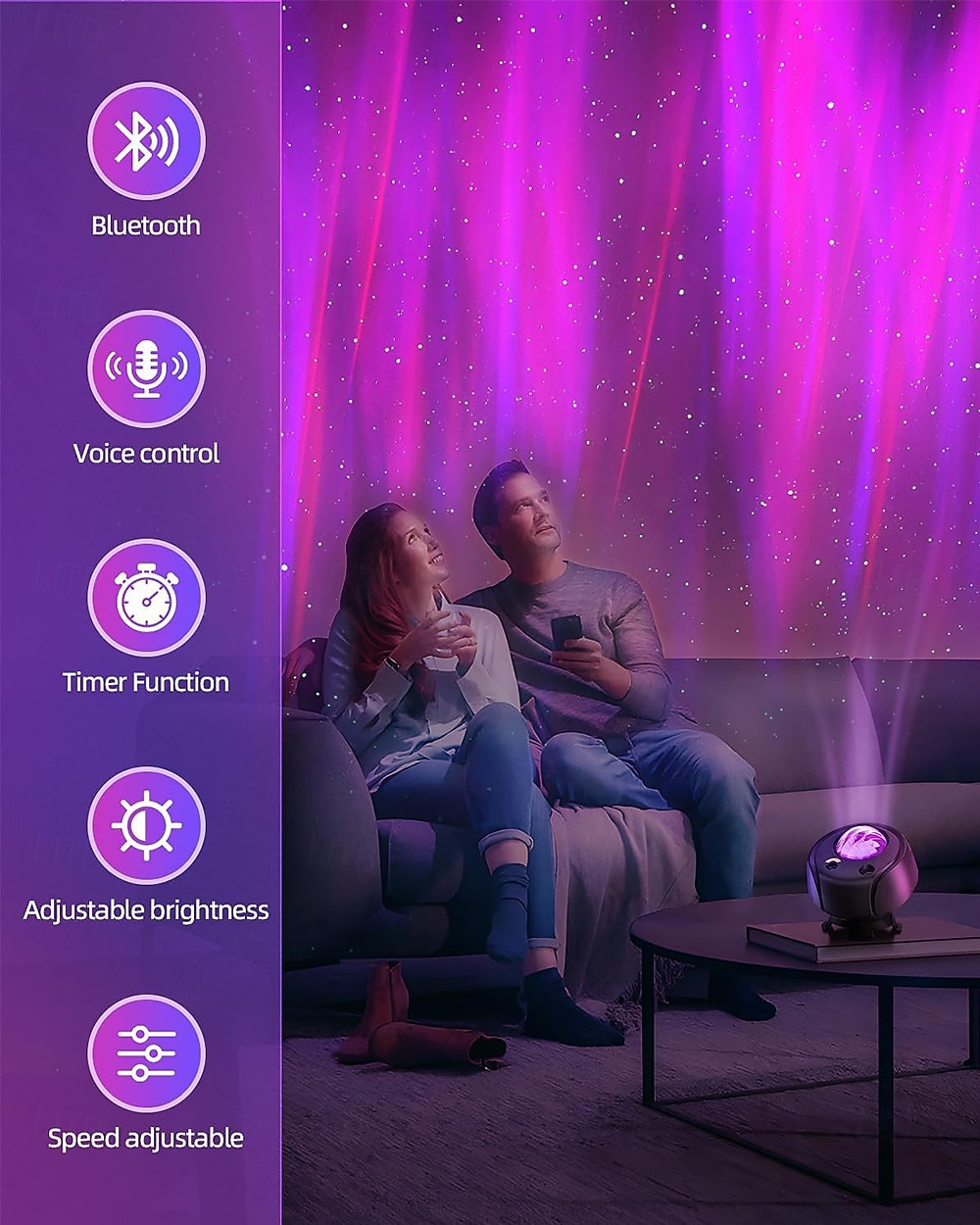 Noorderlichtprojector 15 combinaties Galaxy-projector 60 lichteffecten Sterrenprojector voor de slaapkamer Afstandsbediening Nachtlampje met Bluetooth-luidspreker Timer 2026 - $84.99 –P6