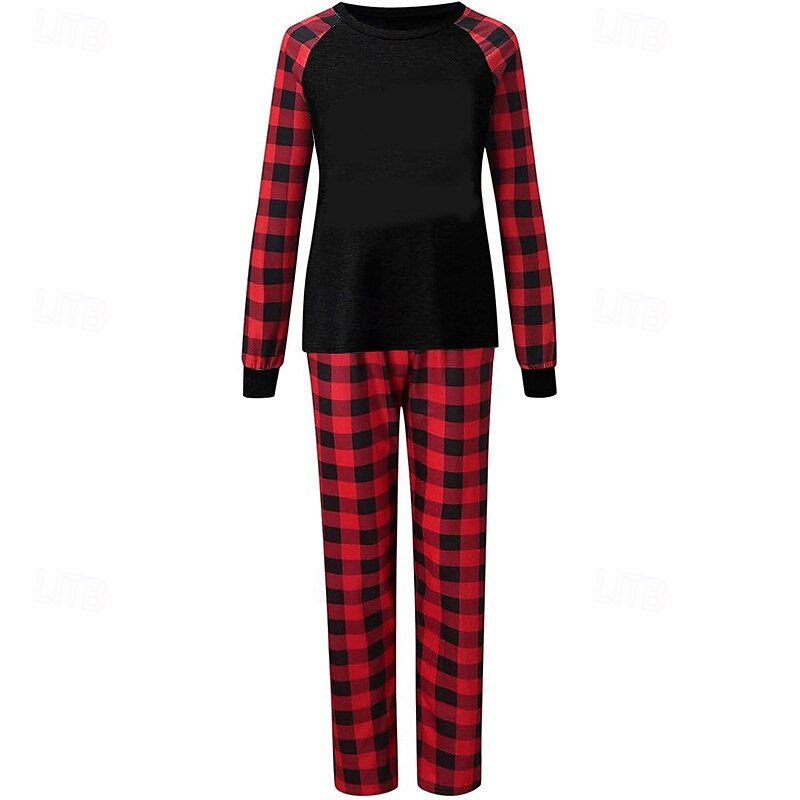 Familie Schlafanzug Karomuster Heim Patchwork Rote Langarm Aktiv Passende Outfits 2026 - $18.99 –P6