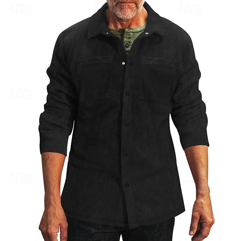 Per uomo Camicia Camicia casual Camicia da Spiaggia Camicia di Velluto a Coste Camicia con Bottoni Nero Verde militare Grigio Manica Lunga Semplice Bavero Vacanza Camicia hawaiana Tasca Abbigliamento del 2025 a $22.99 –P5