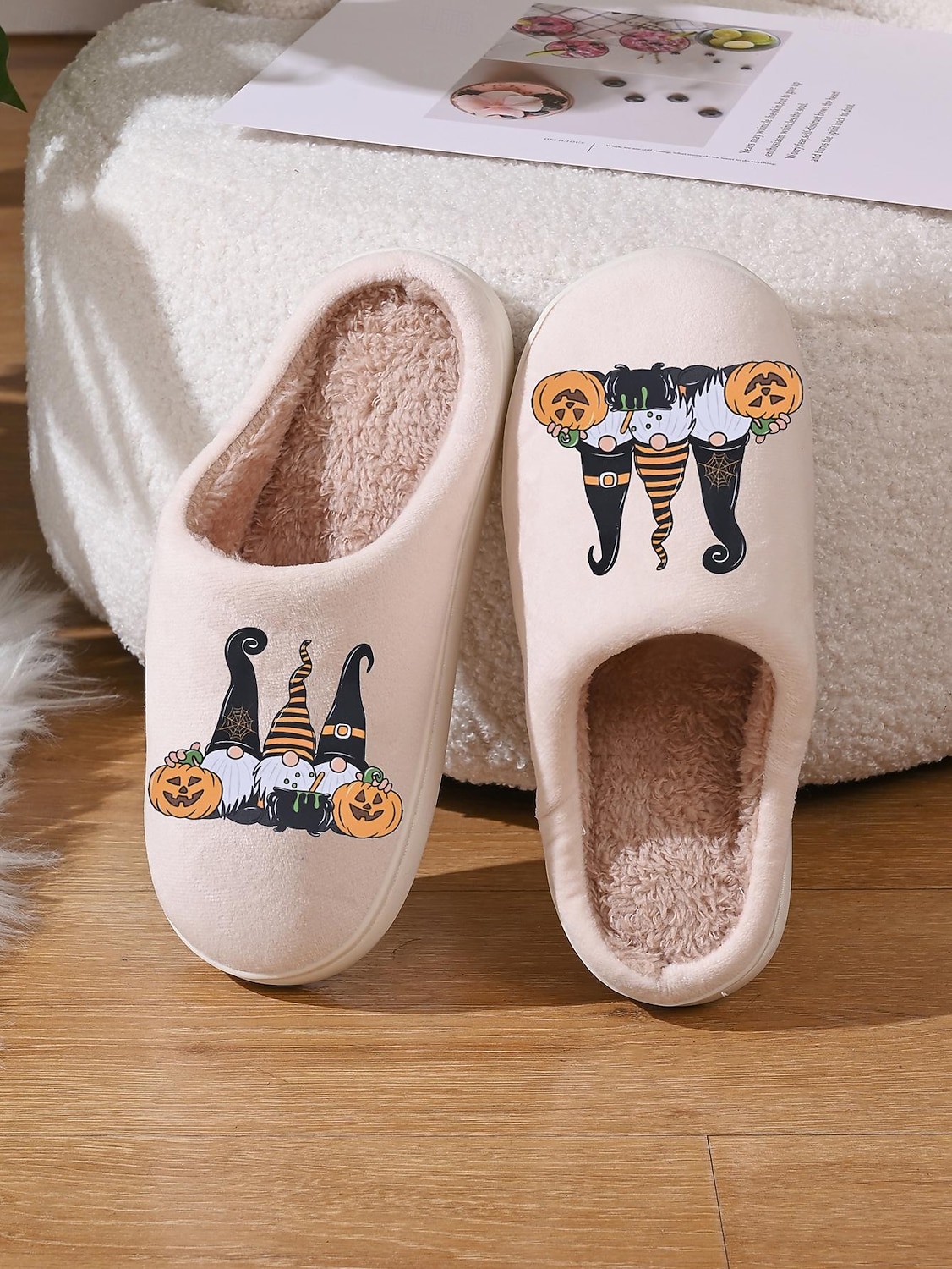 Pantufas femininas de gnomo para Halloween com forro de pelúcia - chinelos confortáveis para casa com estampa de abóbora e chapéu de bruxa para o outono, casais e presentes de Natal de 2025 por $14.99 –P3
