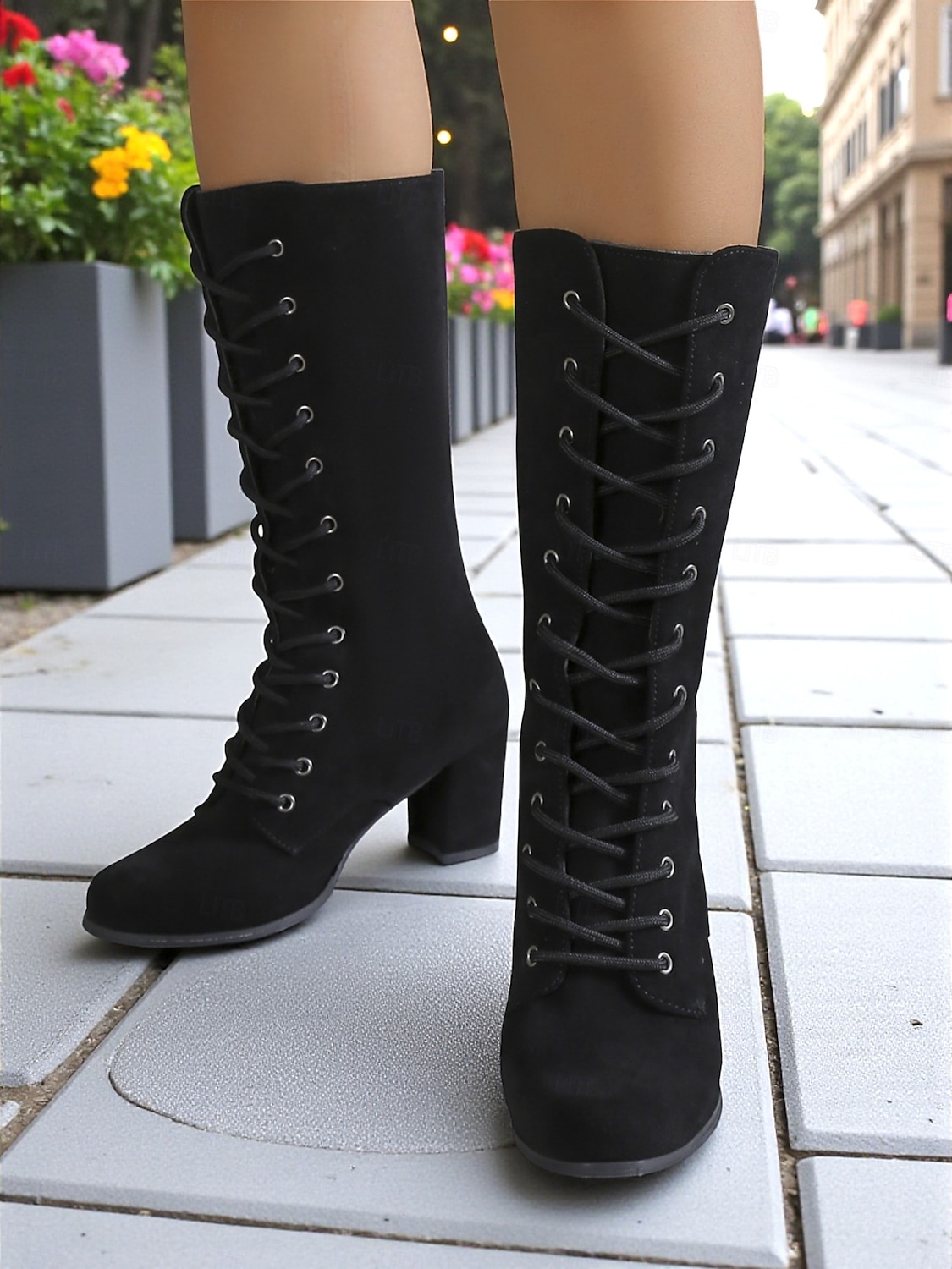 bottes à lacets en daim marron pour femmes - bottes mi-mollet vintage modernes avec talons épais pour la mode de tous les jours, les promenades d'automne et les costumes à thème de 2025 ? $46.99 –P6