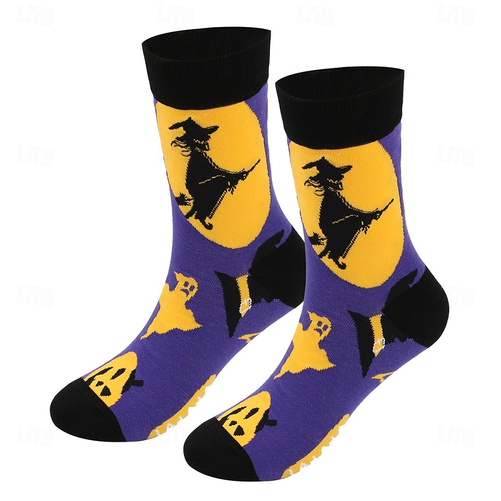 Calcetines de algodón extragrandes para mujer de Halloween, calcetines unisex de media pantorrilla de talla grande para otoño e invierno con diseño de bruja y calabaza. 2025 - $10.99 –P10