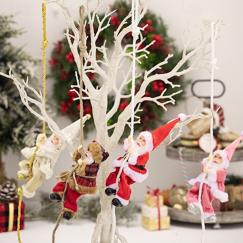 Décoration de Noël en forme de Père Noël grimpant, poupée de Père Noël en résine à suspendre, figurine de Père Noël grimpant à la corde pour décoration d'arbre de Noël, de mur et de fenêtre de 2025 ? $9.49 –P2