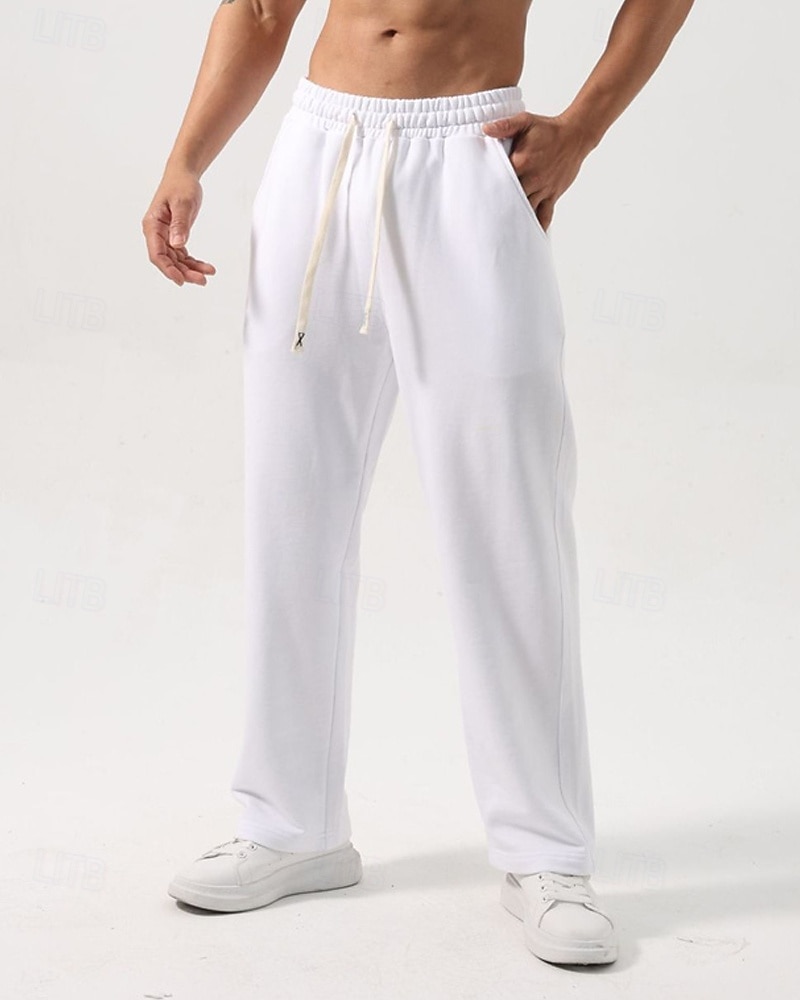 Men's Sweatpants Trousers Straight Leg Sweatpants Drawstring Pocket Elastic Waist Plain Comfort Sports Outdoor Daily Fashion Casual Black White Micro-elastic 2026 - $21.99 –P4