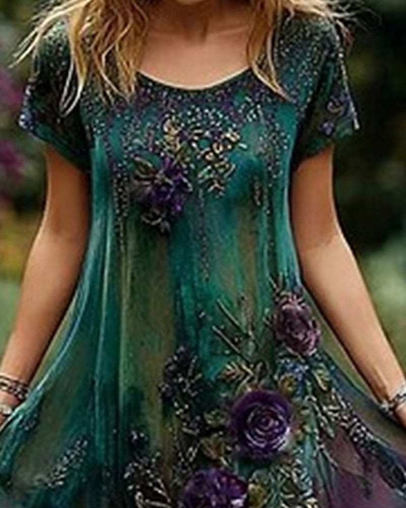 Pentru femei Rochii Midi Rochie casual Rochie de vară Modă În aer liber Petrecere Concediu Fit regulat Floare Manșon scurt Stil Nautic Trifoi Vară 2025 - $27.99 –P3