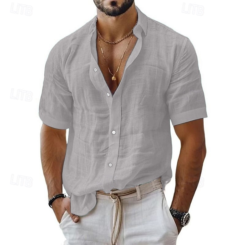 Men's Shirt Linen Shirt Casual Shirt Button Up Shirt Cotton Shirt Plain Vacation Street Black White Pink Blue Short Sleeve Turndown Summer Clothing Apparel 2025 - $23.99 –P8
