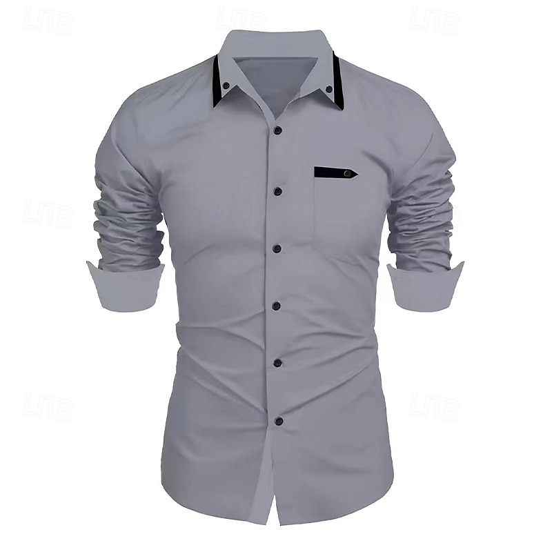 Herren Hemd Kleidhemd Einfach Formell Hochzeit Schwarz Weiß Wein Marineblau Langarm Umlegekragen Sommer Frühling Bekleidung 2025 - $23.99 –P7