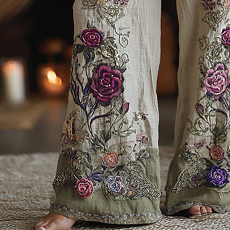 نسائي ساق عريضه سراويل سروال بالازو موضة بوهو مكتمل الطول خصر عالي زهور مرونة الخصر رباط طباعة التنفس إمكانية مريح شارع مناسب للبس اليومي مناسب للخارج أخضر داكن الربيع الخريف عادي 2025 - $20.99 –P3