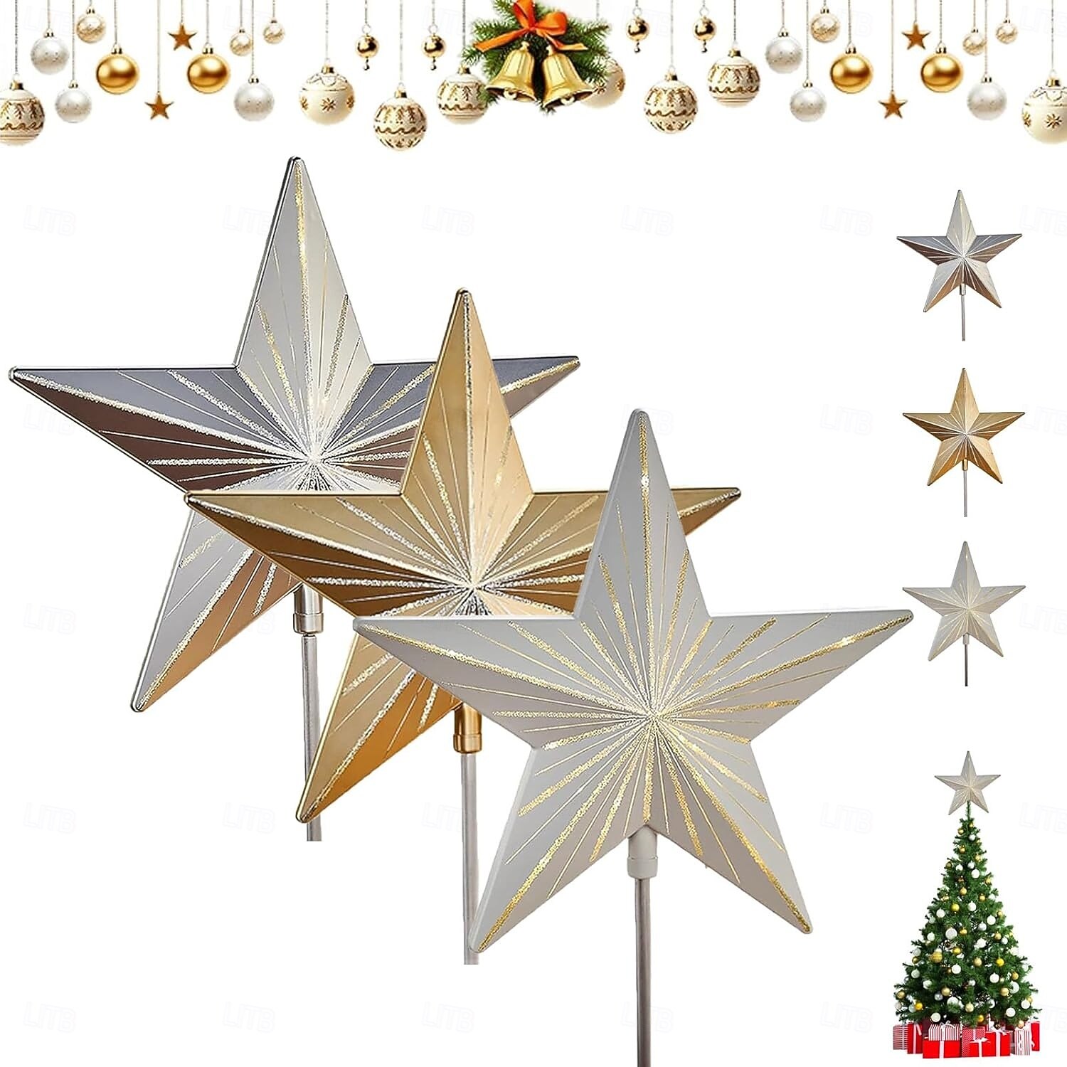Topo de árvore de Natal estrelado, topo de árvore de gengibre, topo de árvore de resina de 5 pontas, estrela com temporizador automático, serve para todos os tamanhos de árvores, presente elegante para decoração de casa, feriado, mágica e festa de 2025 por $24.99 –P1