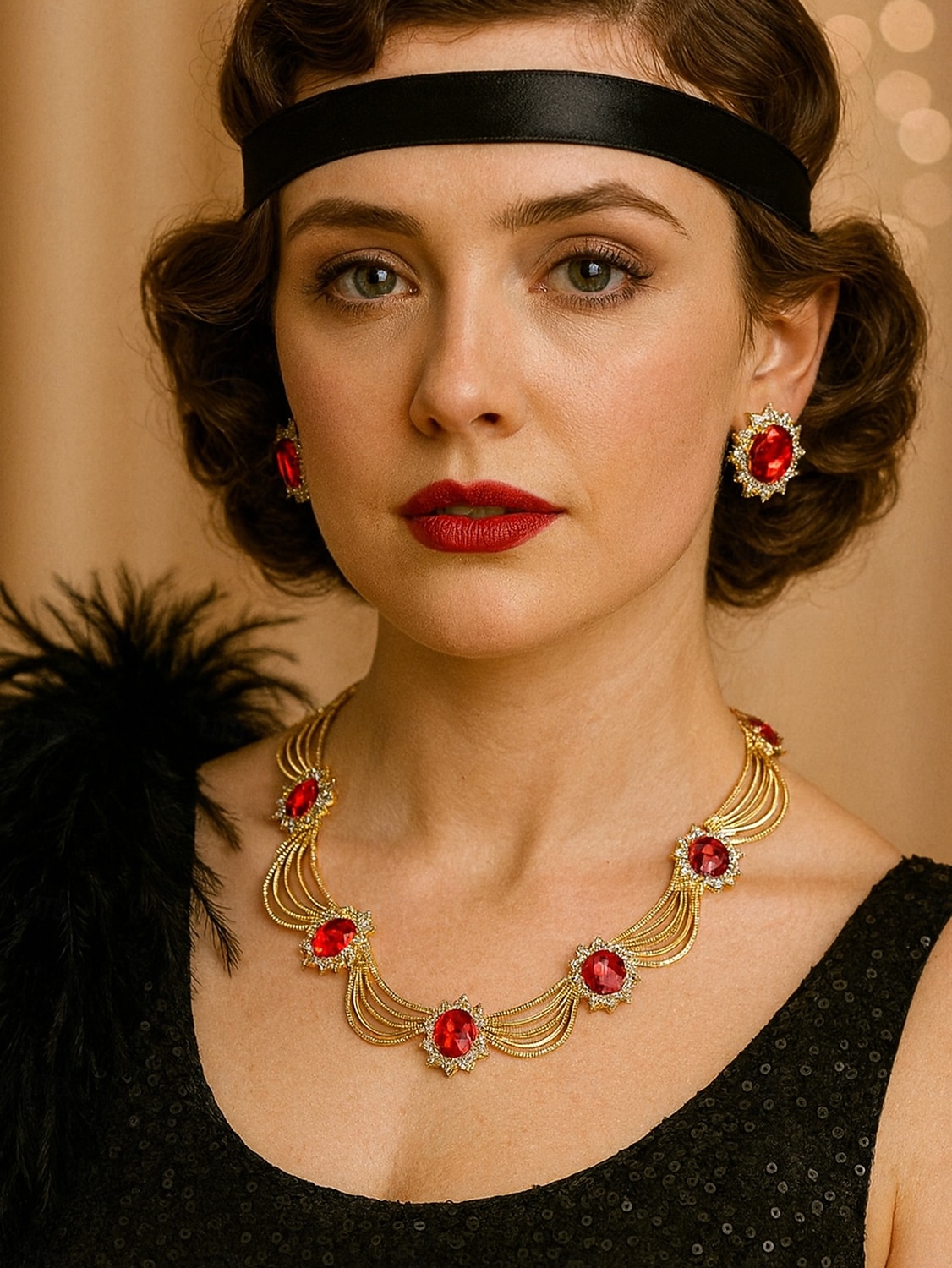 Conjunto de joias femininas para festa Gatsby - colar e brincos de cristal verde banhados a ouro com estilo art déco vintage dos anos 1920 para fantasias retrô e eventos noturnos de 2026 por $11.99 –P2