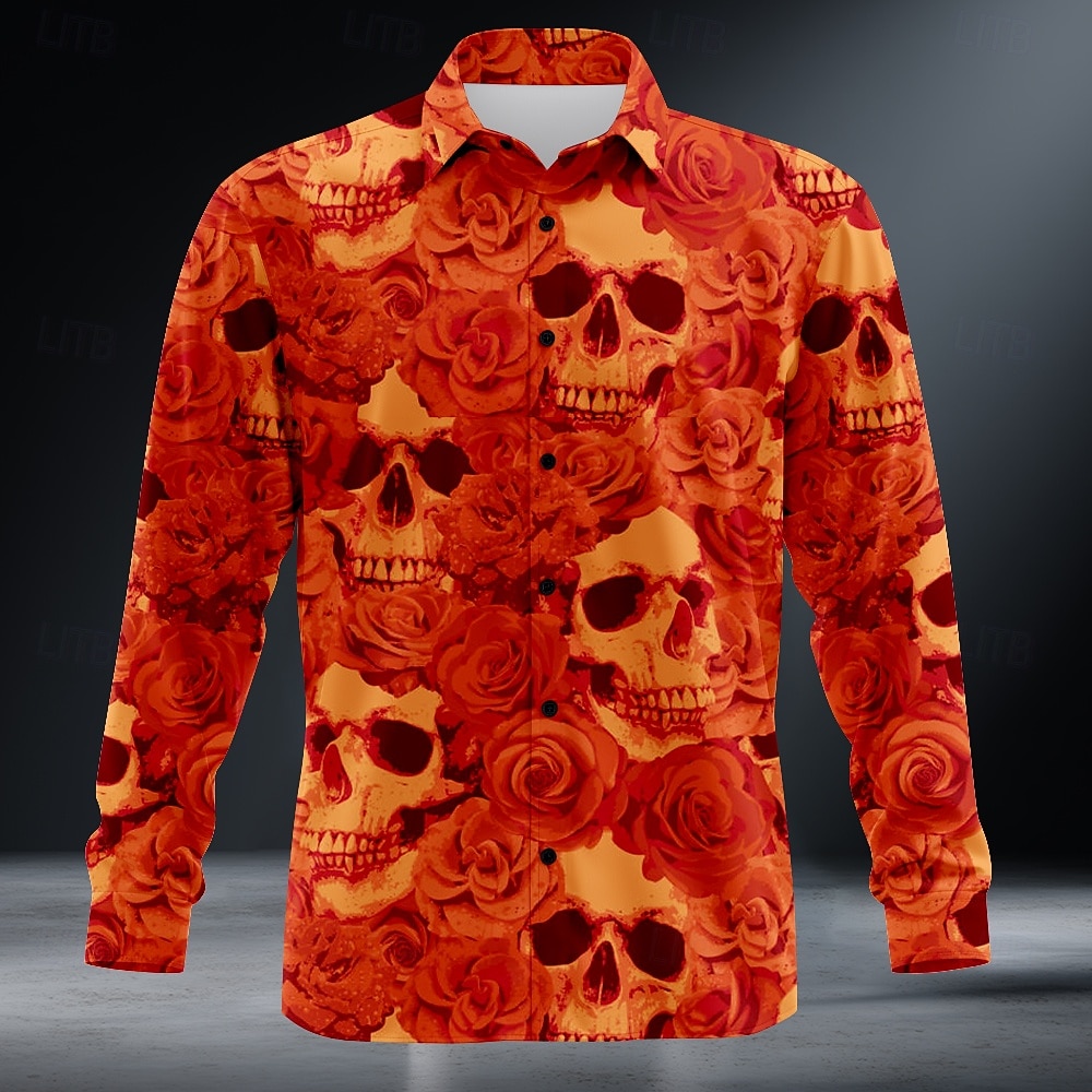 Cămăși Costum pentru Bărbați Cămașă cu Mâneci Lungi Stil Punk Gothic Activități în Aer Liber Vacanță Vară Primăvară Cămăși cu Guler Imprimare 3D Portocalie Roșie Violet Portocalie 2026 - $27.99 –P1