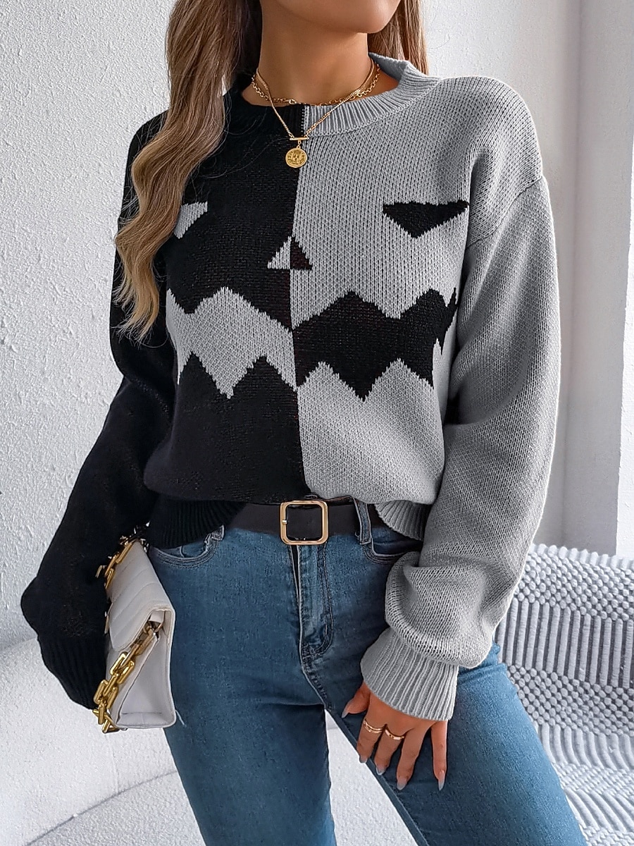 Maglione da donna Halloween con zucca casual morbido grafica colletto a coste maniche lunghe top regolari lavorato a maglia arancione khaki autunno inverno pre-autunno del 2025 a $31.99 –P16
