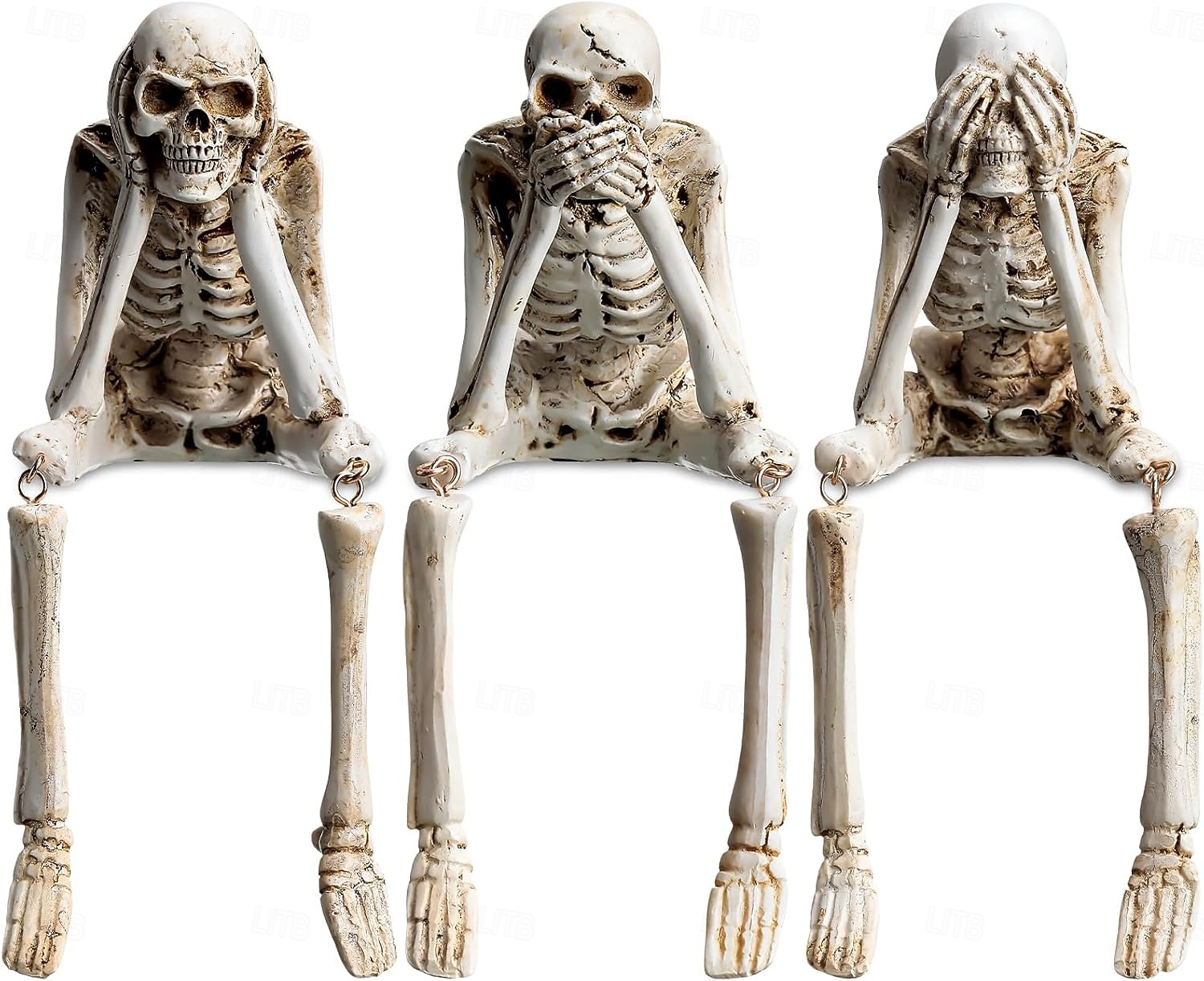 3 ks halloweenská simulace krbu, kombinace lebek, halloweenské sochy, vidět, mluvit, slyšet, žádné zlo, kostlivé figurky, realistické dekorace lebek pro domov, strašidelný dům, halloweenská párty 2025 - $29.99 –P4