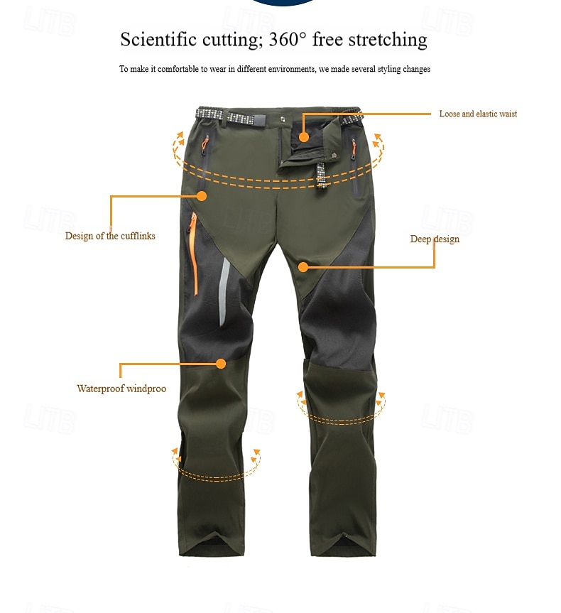 Men's Hiking Pants Trousers Patchwork Summer Spring Autumn / Fall Outdoor Tailored Fit Waterproof Windproof Zipper Pocket Comfortable Bottoms Full Length Elastic Waist Zipper Pocket Dark Grey Black 2026 - $35.99 –P4