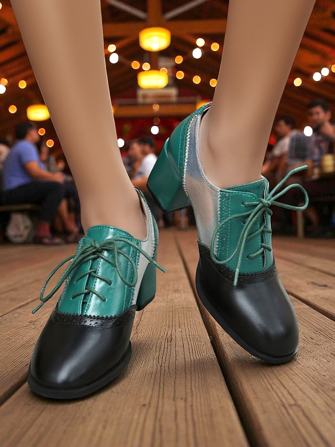 Oxford-Schuhe im Farbblock-Stil der 50er Jahre für Damen – grüne