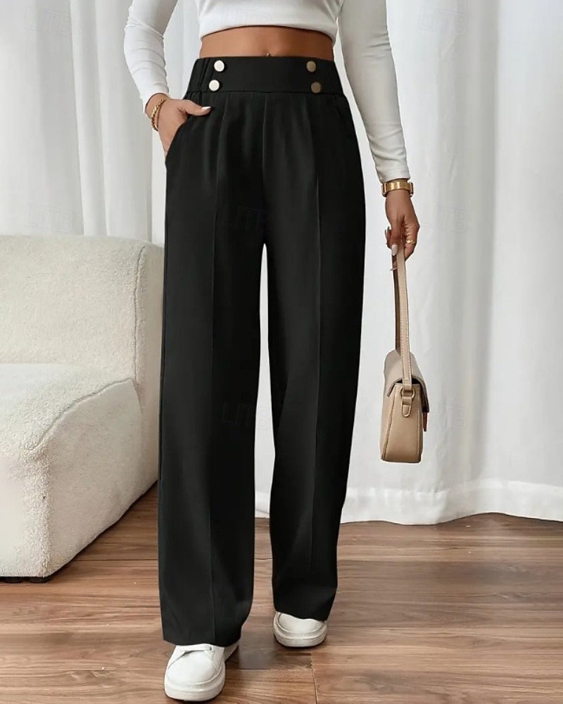 Жен. Широкие Костюм Мода Уличный стиль Полная длина Средняя талия Полотняное плетение Карман Эластичная талия Удобный Официальные Офис Для улицы Абрикосовый Серый Черный Светло-зеленый Осень 2025 - $19.99 –P2