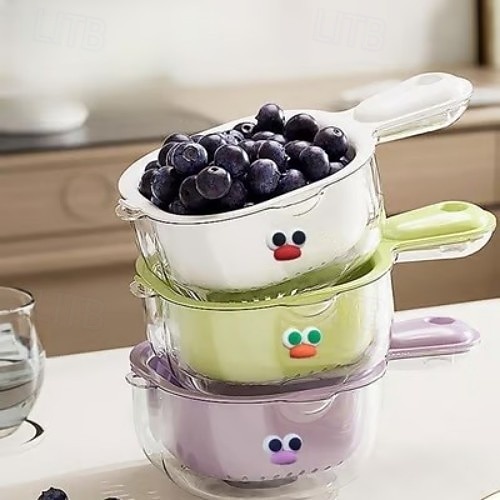 Cestello scolapasta da cucina a doppio strato da 3 pezzi con manico – colino ispessito per uso alimentare per lavare frutta e verdura, cestello da cucina multifunzionale del 2025 a $12.99 –P1