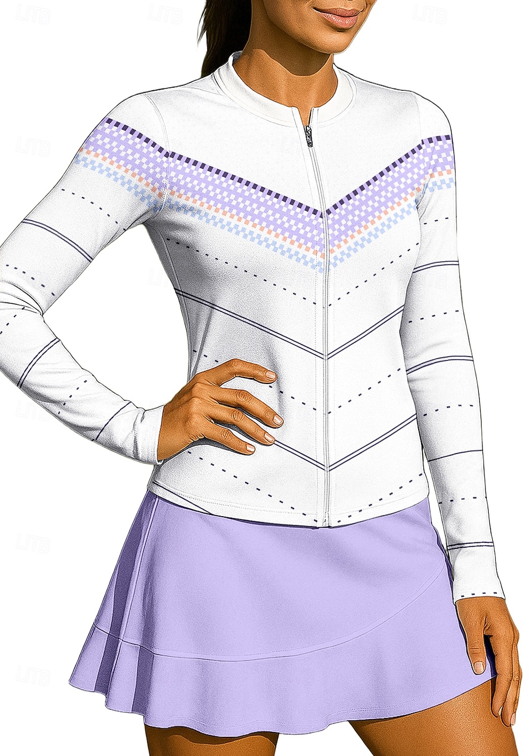 Naisten Geometrinen Urheilupaita Tennispaita Pitkähihainen Vetoketju Kukka-aihe UPF50+ UV-vastustuskykyinen Erittäin elastinen Kosteuden siirtävä Hengittävä Lentopallo Tennis Golf poolokaulus 2026 - $20.99 –P1