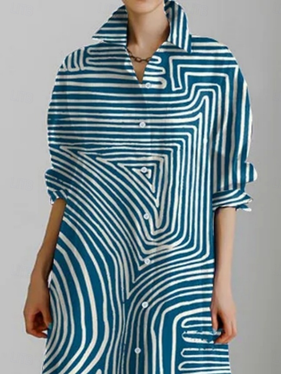 Femmes Robe Longue Maxi Robe Robe Chemise Robe Décontractée Mode Moderne Quotidien Fête Week-end Coupe régulière Géométrique Bloc de Couleur Manche 3/4 Col de chemise Bleu Été Printemps Automne de 2025 ? $41.99 –P1