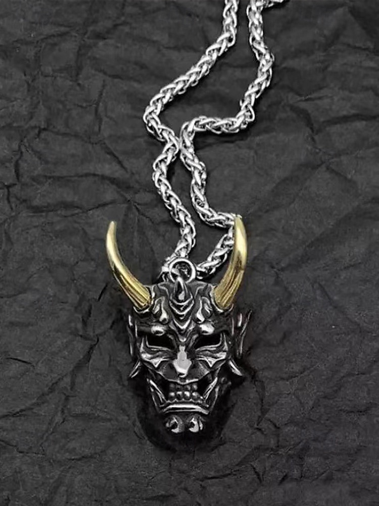 Herrehalloween-demonmaske-anhengskjede - gotisk samurai-spøkelseslegering med stangsmykker til fest, cosplay og streetwear 2025 - $7.99 –P7