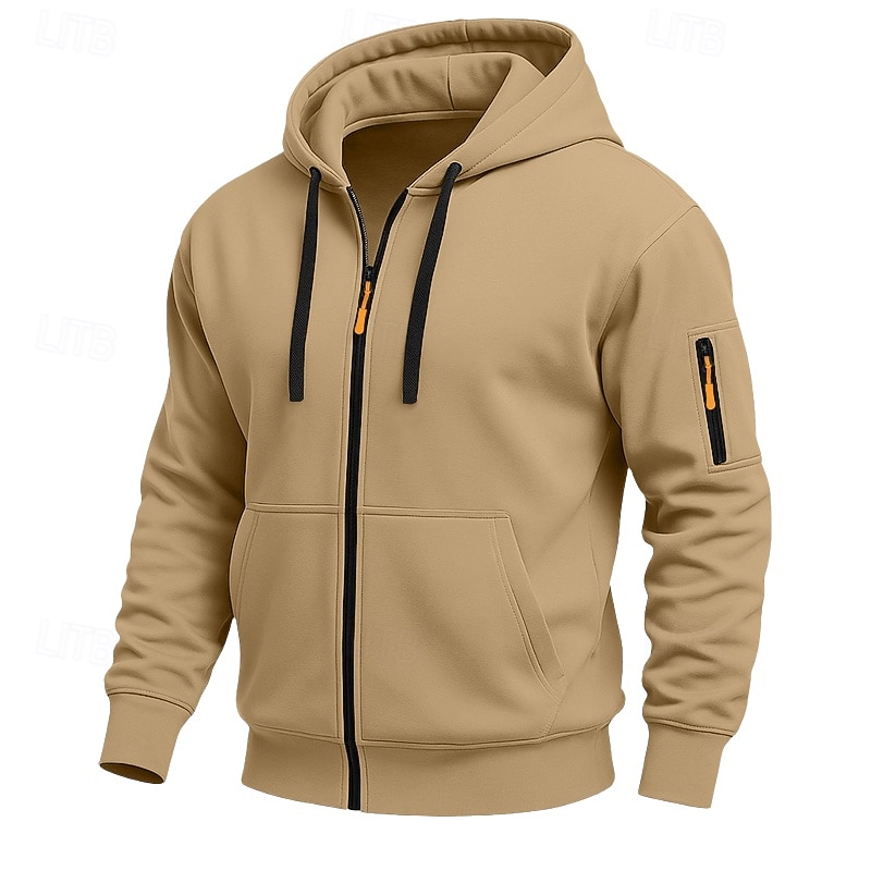 Herr Huvtröja Huvtröja med dragkedja Huvtröja i fleece Taktisk hoodie Svart Marinblå Kaki Ljusgrå Mörkgrå Huva Slät Dragkedja Ficka Ledigt Dagligen Sport & Utomhus Polyester Streetwear Häftig 2026 - kr.249 –P1
