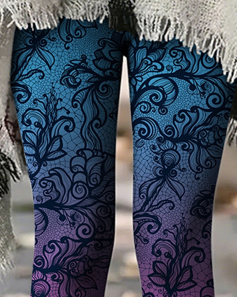 Női Nadrágok Leggingek Kényelmes leggings Utcai sikk Alkalmi Teljes hossz Magas derék Virágos Rugalmas derék Nyomtatott Lélegzési képesség Kényelmes Nyúlós Vakáció Utca Hétköznapi viselet Kék Nyár 2025 - $18.99 –P2