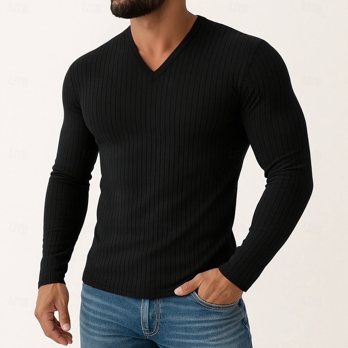 Per uomo Maglietta Maglietta a Maglia a Coste Camicia a Maniche Lunghe Manica Lunga Scollo a V Primavera Autunno Inverno Semplice Striscia di Fossa Moda Designer Essenziale Lavoro a maglia Vacanza del 2025 a $17.99 –P4