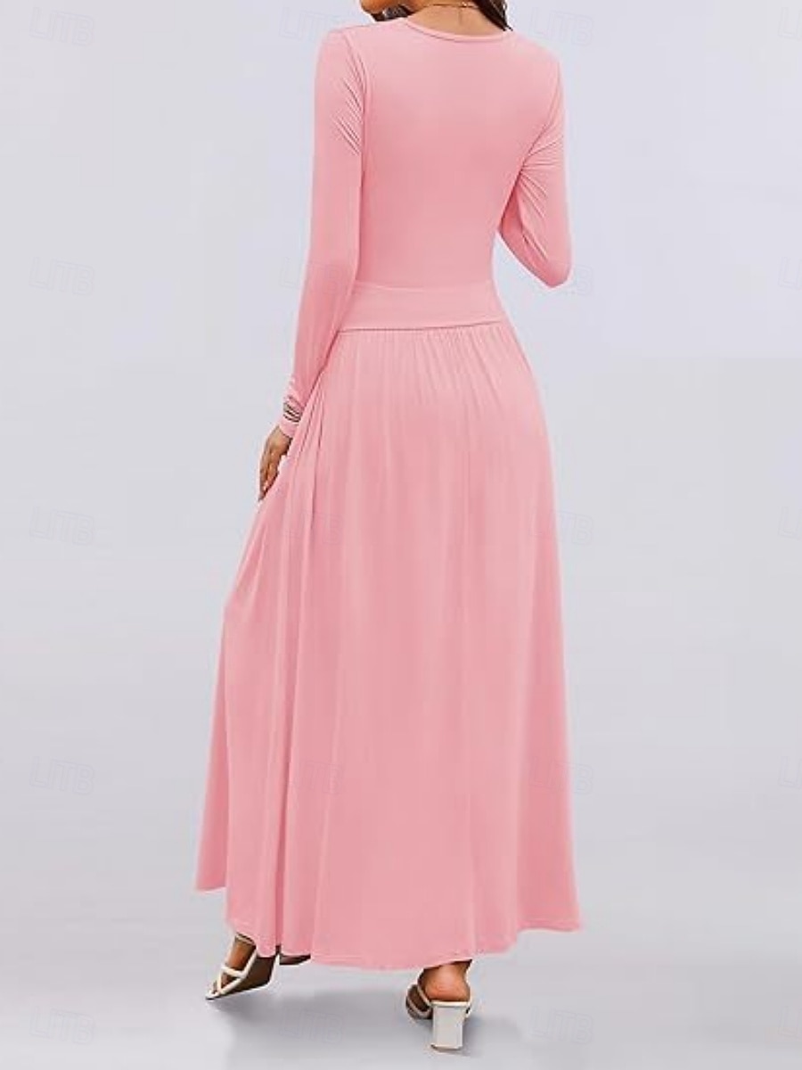 Dames Maxi-jurk Trui-jurk A lijn jurk Casual Dagelijks Normale pasvorm Effen Lange mouw Strakke ronde hals Zwart Blozend Roze Rood Bruin Lente Herfst Winter 2025 - $29.99 –P15
