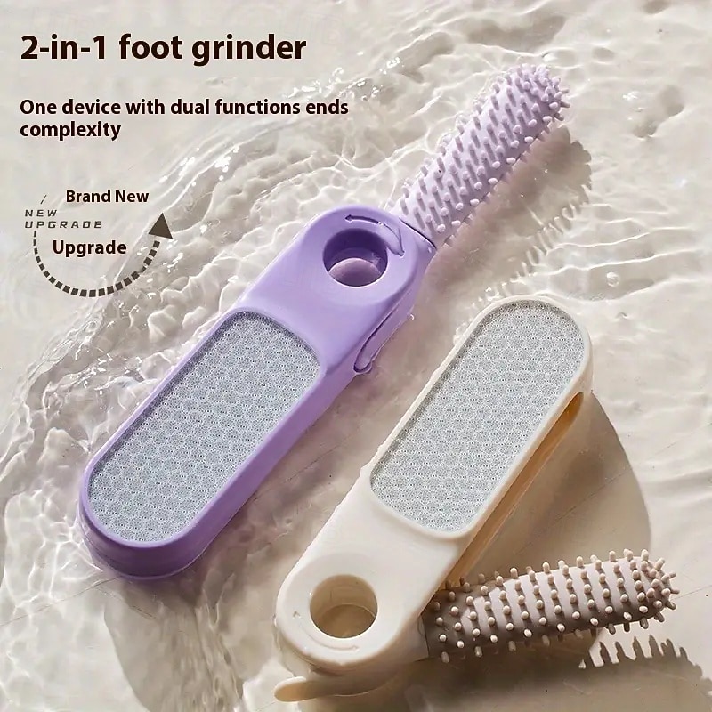 2-in-1-Nano-Glasfuß &Fußfeile zum Entfernen von Peelings &Massagebürste mit ergonomischem Griff, langlebiger Kunststoff, manueller Rasierer in Hellbeige für glatte Füße, Hände, Ellbogen und Knie 2025 - $8.99 –P2