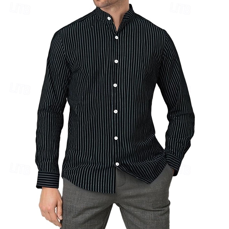 Per uomo Camicia Camicia Estiva Camicia casual Camicia da Spiaggia Camicia con Bottoni Nero Bianco Kaki Azzurro Manica Lunga A righe Colletto alla coreana Vacanza Camicia hawaiana Abbigliamento del 2025 a $28.99 –P6
