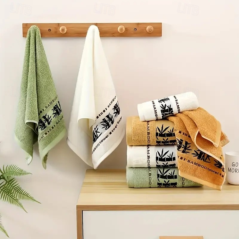 Ensemble de 2 serviettes de bain en bambou, serviettes douces à motif de feuilles pour un usage domestique, cadeau idéal pour les amis, serviettes luxueuses et absorbantes en fibre de bambou de 2025 ? $13.99 –P1